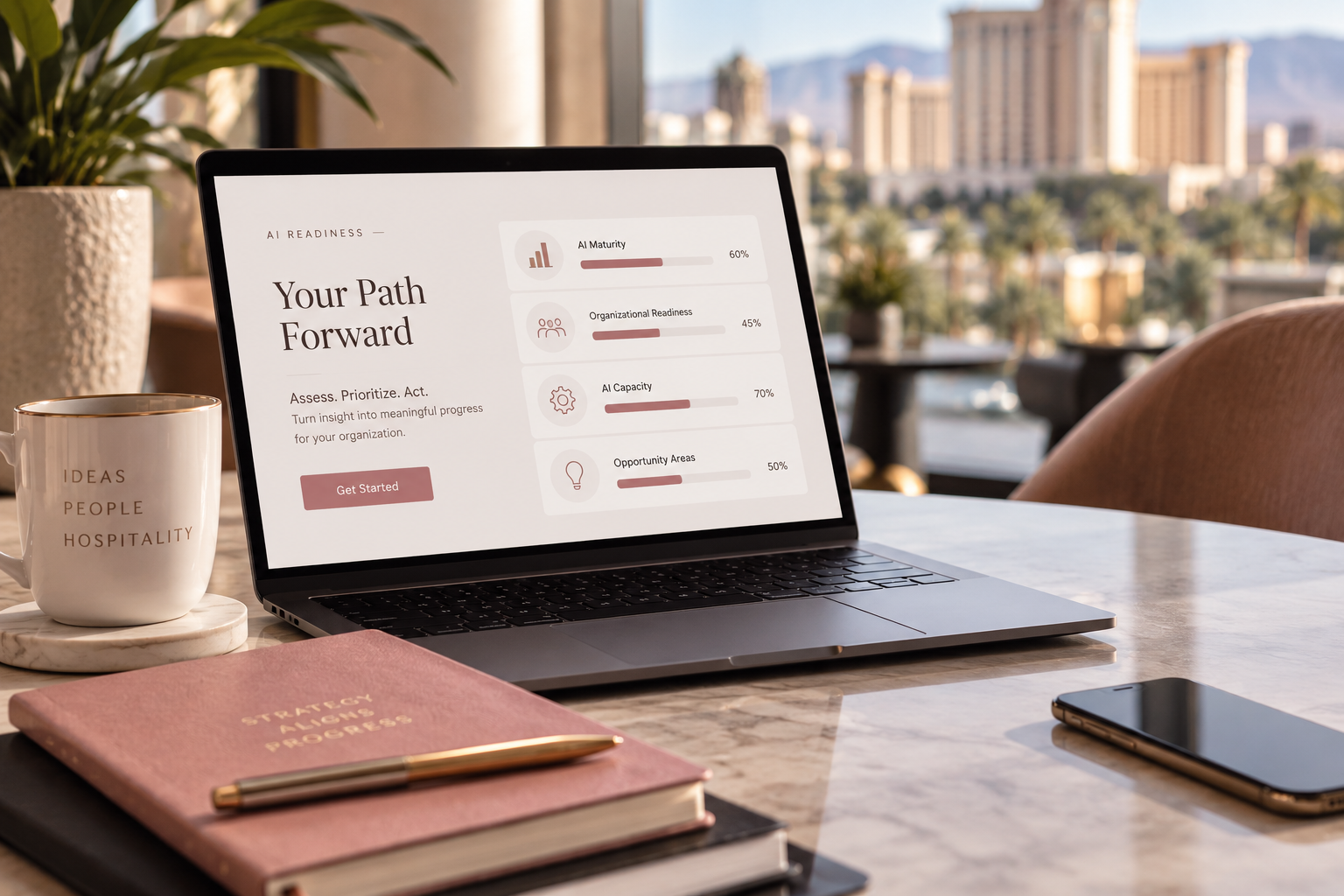 AI Readiness Assessment displayed on a laptop in a bright workspace